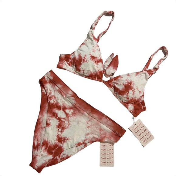 Dippin' Daisy's Other - Dippin' Daisy's Bikini Set Size Medium Hot Coral White Tie Dye Triangle Top